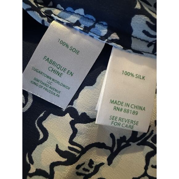 Lilly Pulitzer Size Small Farren 100% Silk Blue Floral Silk Blouse - Picture 6 of 9